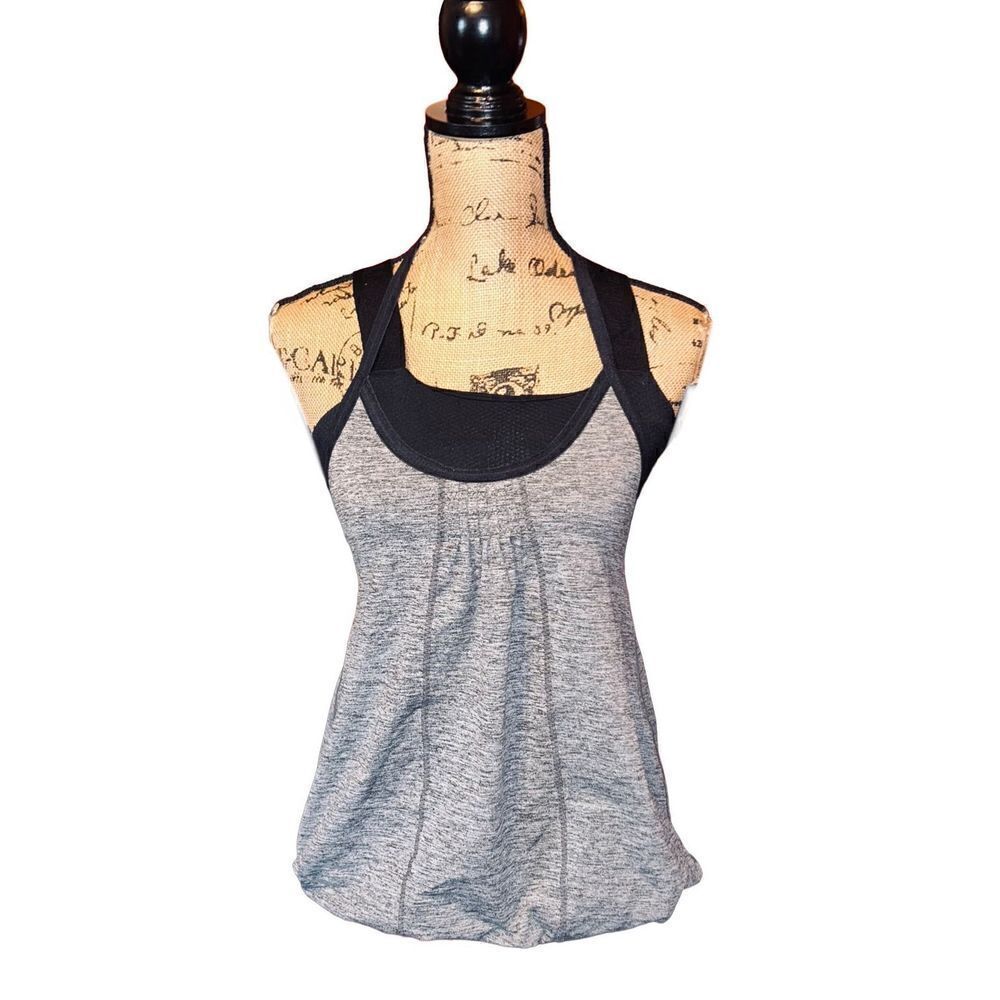 Lululemon Black Gray Tank Top Athletic Workout Bra Top Size 4